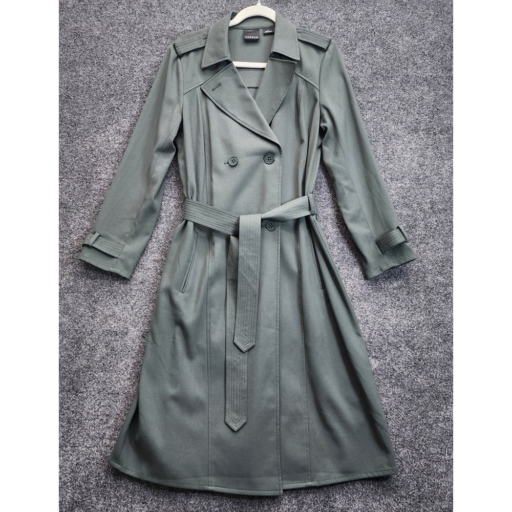 Trouve Women's Olive Green Double Breasted Trench Coat Dark Academia Workwear L
